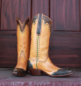 Tan and Black Tooled Boots 600