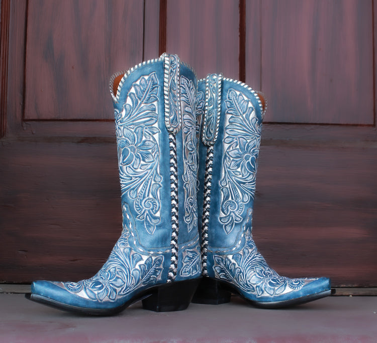 Blue & Silver Handed Tooled Kangaroo Women's Classic 708