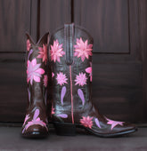 Black Calf Pink Flowers Women's 806