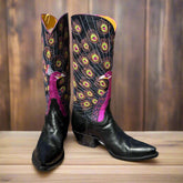 Peacock Blk Ostrich & Calf Women's Classic Tall 612