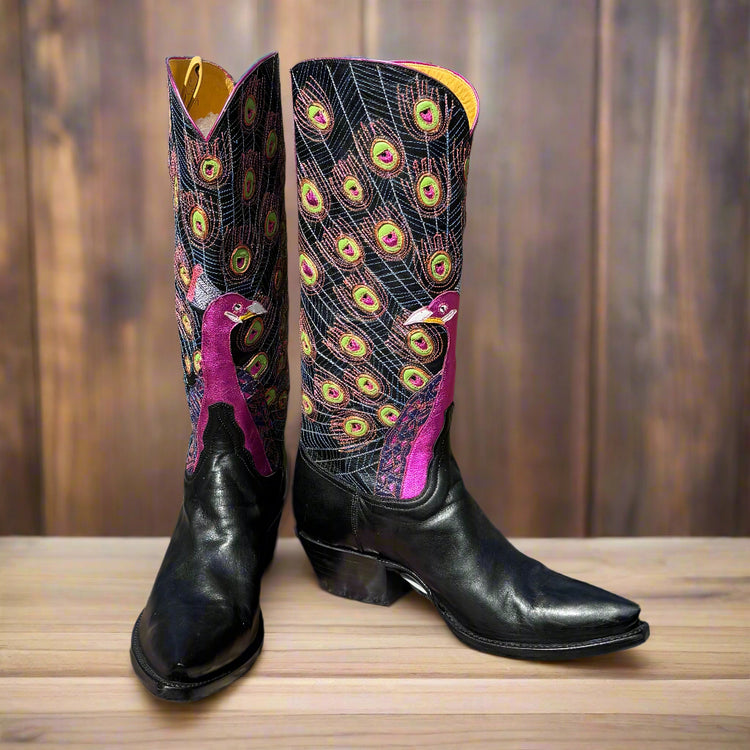 Peacock Blk Ostrich & Calf Women's Classic Tall 612