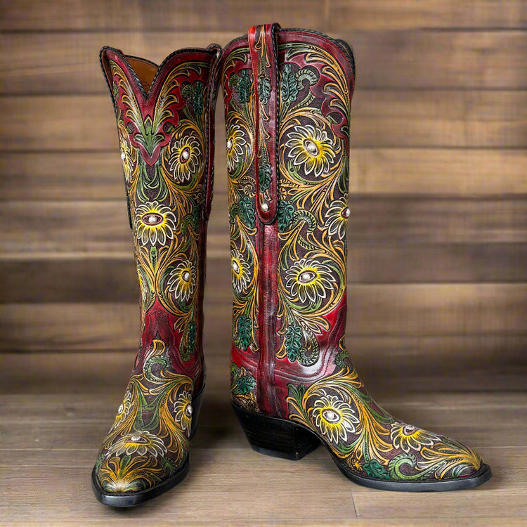 Flowers Tooled & Sterling Silver Women's Tall 4-102