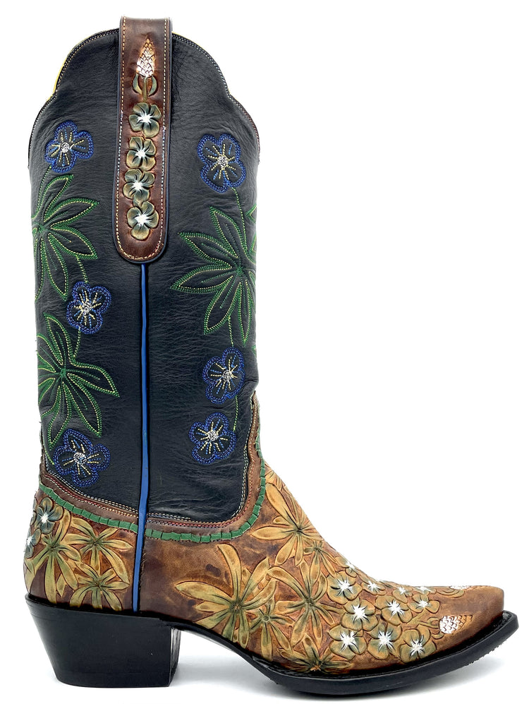 Texas Blue Bonnet Kangaroo Tooled Tres Outlaws Women's Classic 656
