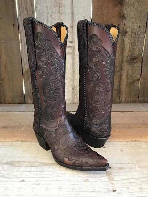 "Hand Tooled " Brandy Calf Tres Outlaws Women's Classic Boot 2043