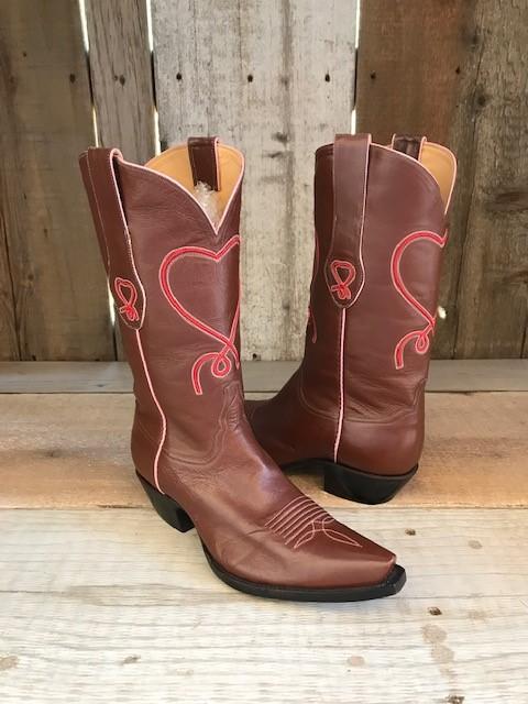 Brown Kangaroo Raised Hearts & Stitching Tres Outlaws Women's Classic Boot 2056@