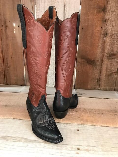 Ostrich Black & Brown Kangaroo Tres Outlaws Women's Tall Boot 1246@