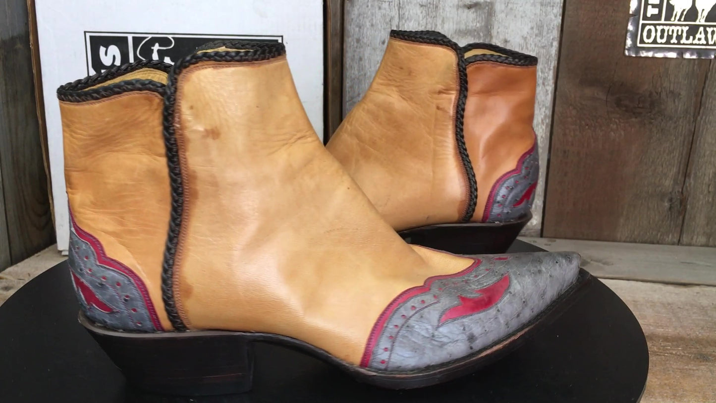 Ostrich Wing Tip Calf Tres Outlaws Flamingo Zip Boot 1791@