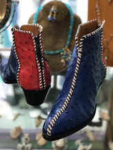 "Red & White" Braided Blue Ostrich Tres Outlaws Flamingo 2421