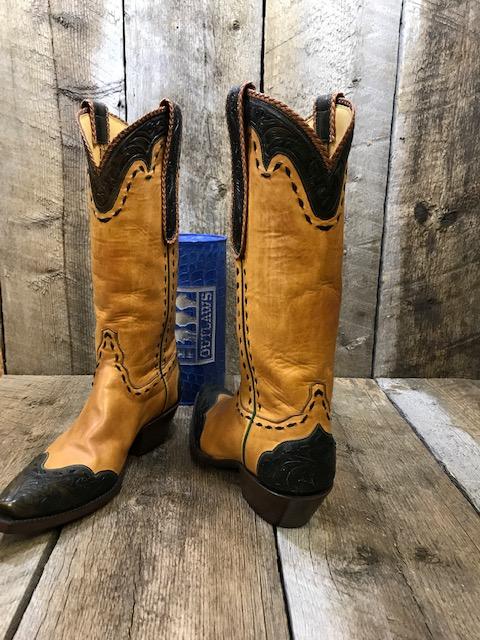 Tan Buffalo & Black Gator Tooled Tres Outlaws Women's Classic Boot 1446 *