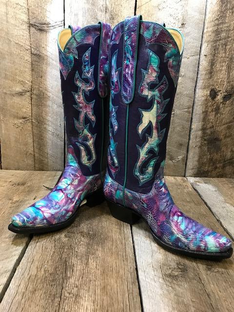Purple Turquoise Ostrich Leg Tres Outlaws Women's Classic Boot