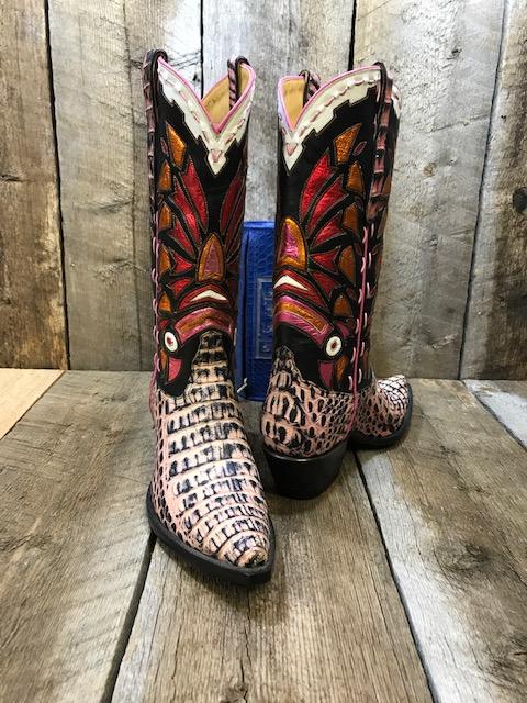 Pink Crocodile & Mat-lie Inlay Tres Outlaws Women's Classic Boot 2116 *