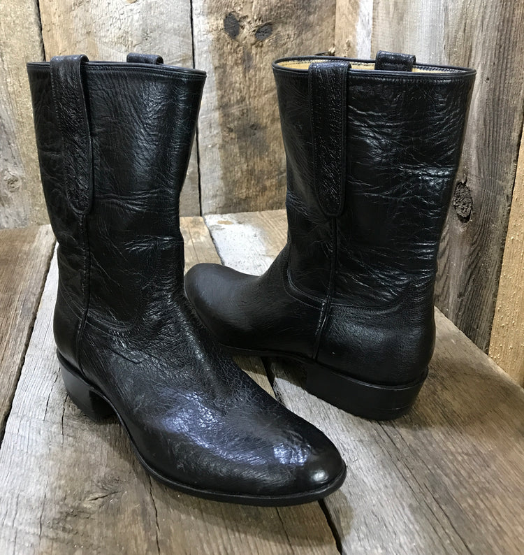 Black Ostrich & Kangaroo Falconhead Women's Classic Boot 1300