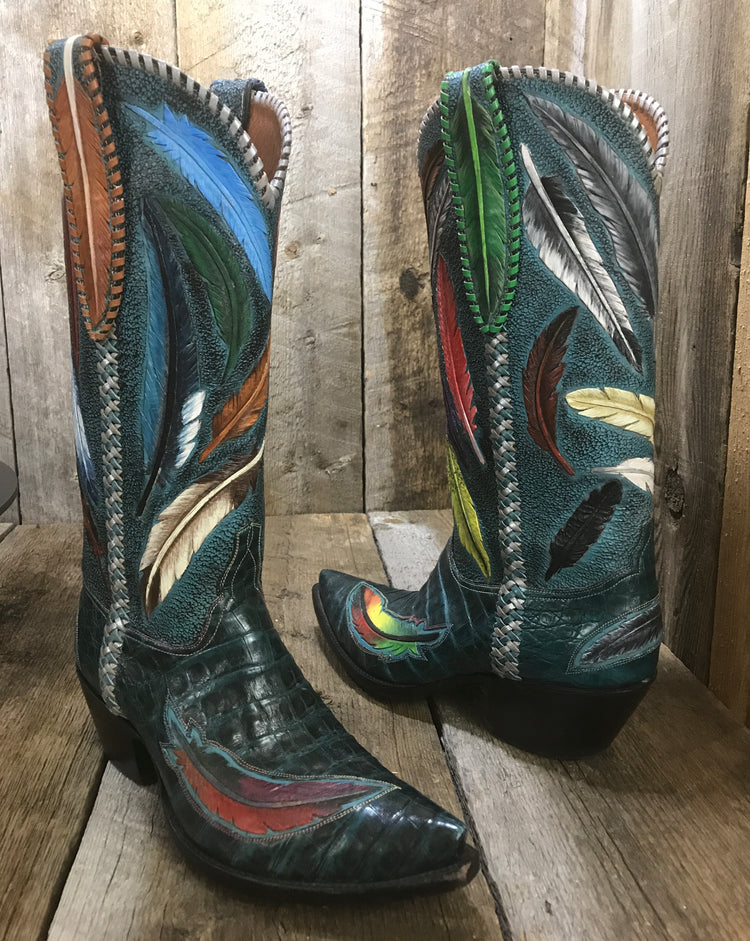 "Karen's" 43 Feathers Crocodile Hand Tooled Falconhead Women's Boot 1525