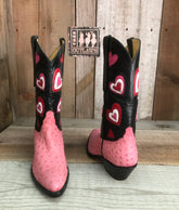 Pink Love Ostrich & Hearts Tres Outlaws Classic Boot 1628 @