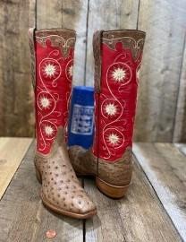 Mink Full Quill Ostrich Taupe & Red Calf Tres Outlaws Women's Tall Boot 2547