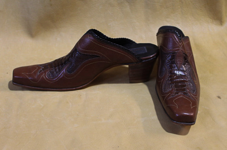 Chocolate Kanagroo with Ostrich Leg Mule 3017