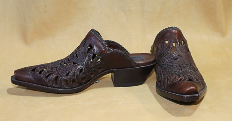 Chocolate Hand Tooled Mule 3052