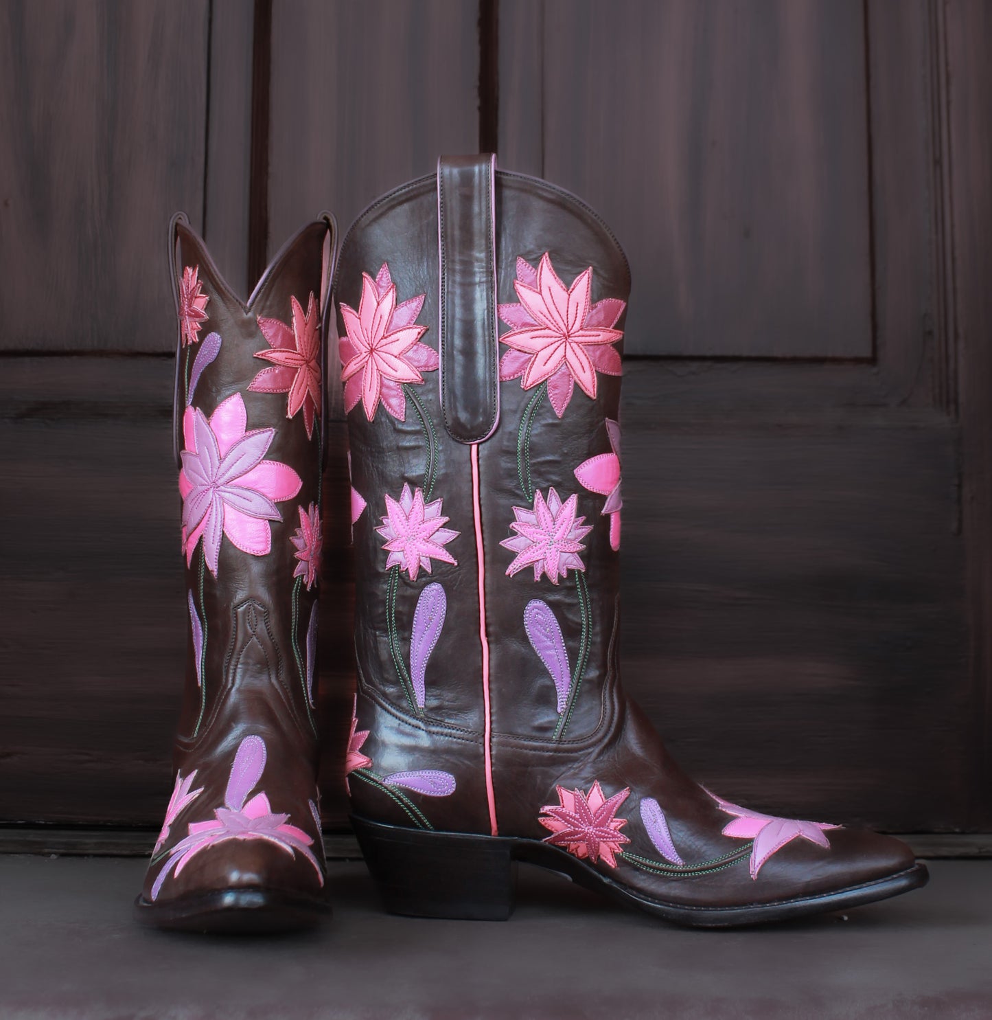 Brown Calf Pink Flowers Women's 806