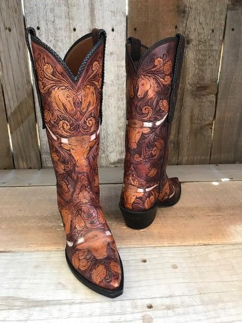 "Tooled " Long Horn Tres Outlaws Women's Classic Boot 1485