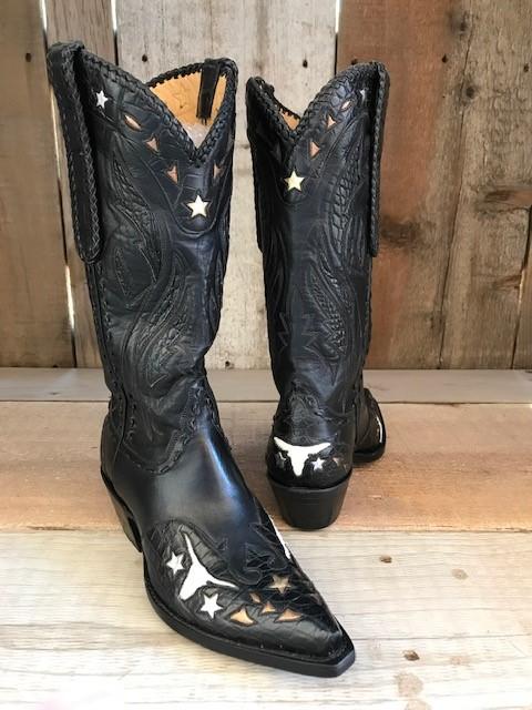 Long Horn Cover Boot Black  Tres Outlaws Women's Classic  1585@
