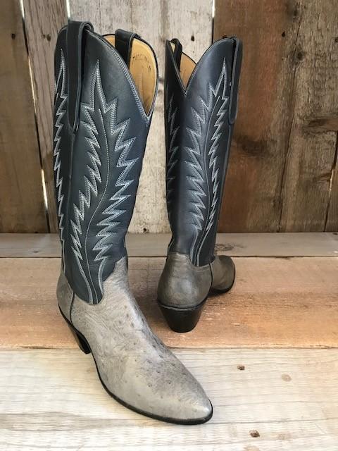 Gray Ostrich Blue Kangaroo Tres Outlaws Women's Classic Boot 1588 @