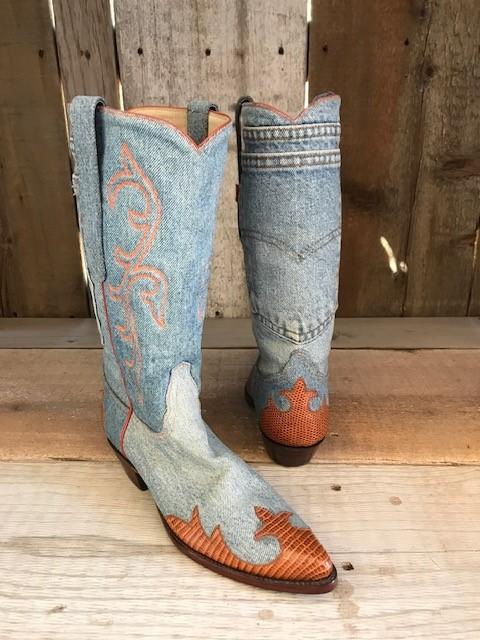 Blue Jean  & Lizard Wing Tip  Tres Outlaws Women's Classic Boot 2064@