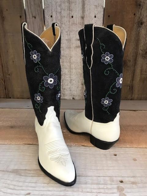 White Kangaroo  Black Suede Beaded Pull Tres Outlaws Women's Classic  Boot 2083@