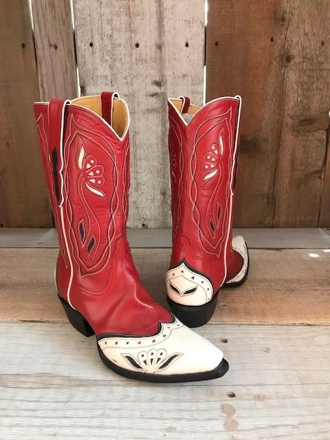 Red Kangaroo & White Patent Leather " Mary Lou" Tres Outlaws  Classic  Boot 2538@