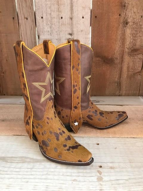 Brown Acid Wash Hair On Star Tres Outlaws Women's Classic  Boot 2395@
