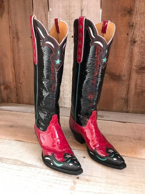 Red & Black All Patent Leather Tres Outlaws Women's  Boot 2400@