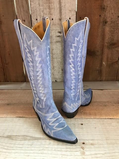 Blue Suede Top to Bottom All  Stitch Tres Outlaws Women's Tall Boot 1273@