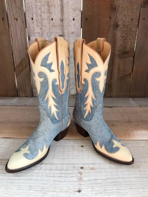 Blue Jean Suede Natural Overlay Tres Outlaws Women's Classic Boot 1289@