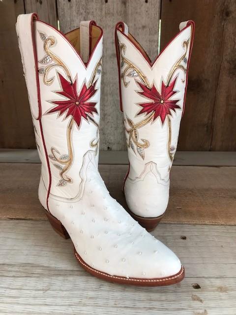 Ostrich White & Flower Inlay  Tres Outlaws Women's Classic 1239