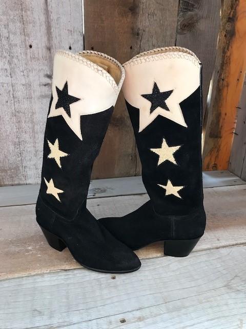 Black Suede & Beaded Stars Tres Outlaws Women's Classic Boot 1248@