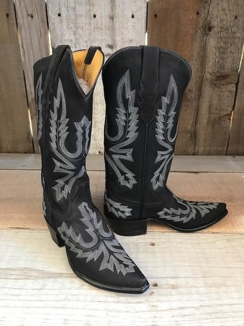 Blue NuBuck All Over Stitch Tres Outlaws Women's Classic Boot 1197@