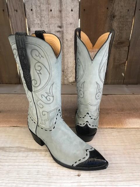 Blue Gray Suede Kangaroo Gator Tip  Tres Outlaws Men's Classic Boot 4096@