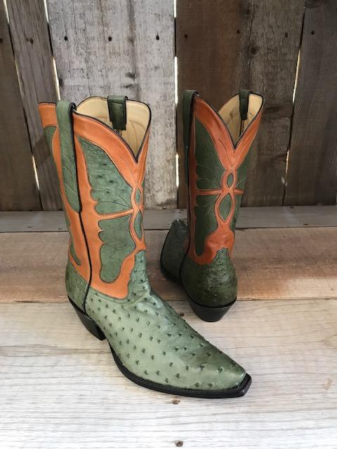 Olive Ostrich Stitch  Inlay Tres Outlaws Men's Classic Boot 4099@
