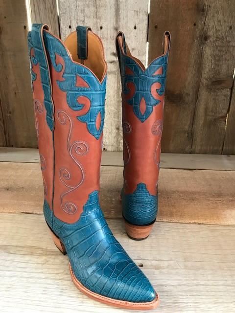 Turquoise Teal & Cognac Alligator Tres Outlaws Women's Classic Boot 2407@