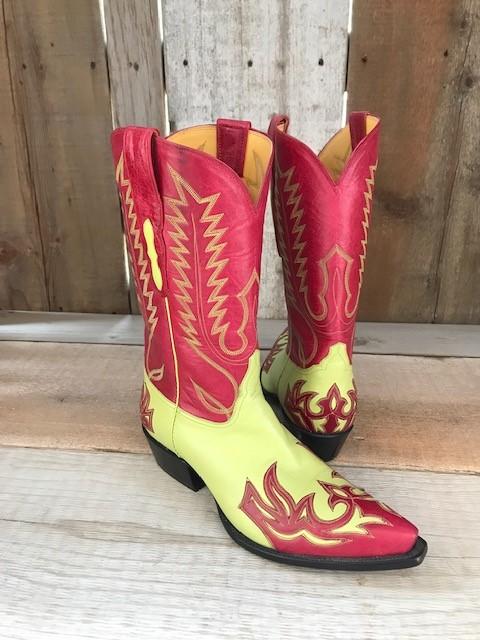 Lime &  Red Kangaroo with Red Applique Tres Outlaws Men's Classic Boot 3792@