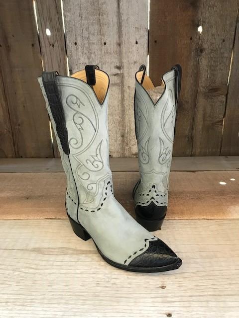 Blue Suede Kangaroo & Gator Tres Outlaws Men's Classic Boot 3727@