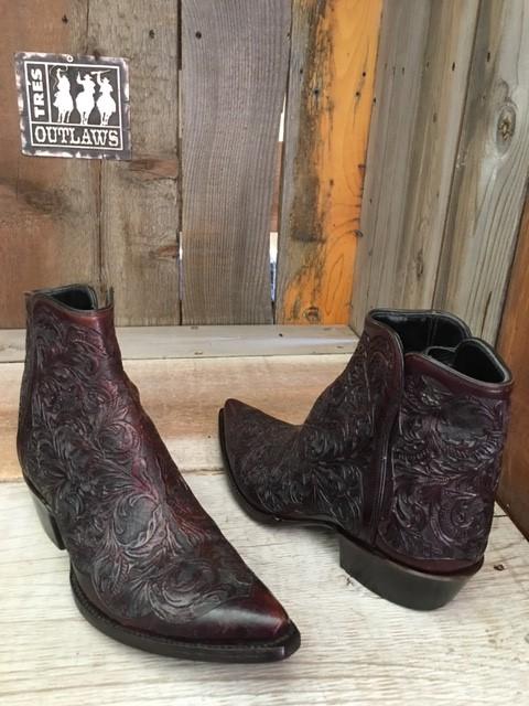 Hand Tooled Oxblood Tres Outlaws Flamingo Boot  2124