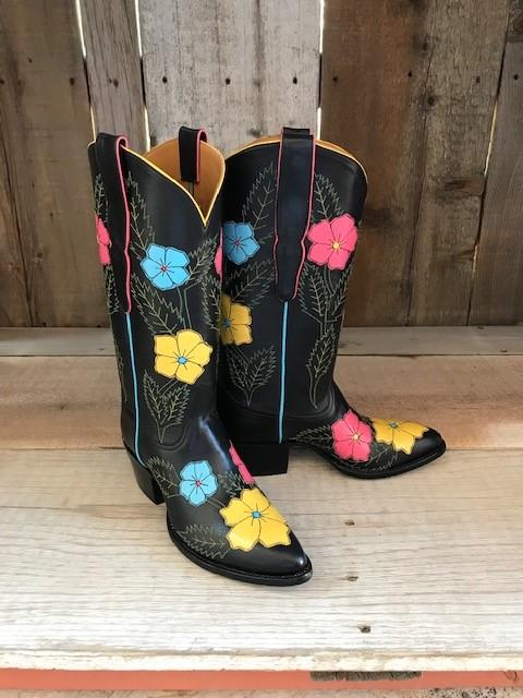 "Spring Flowers"  Blk Calf Women's Classic 1653