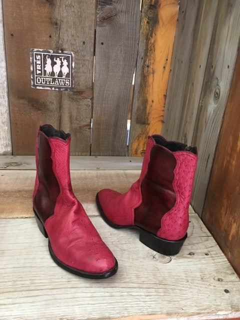 Burgundy Black Cherry Ostrich Belly & Calf  Tres Outlaws Flamingo Zip  Boot "2 Sweet Collection" 1763@
