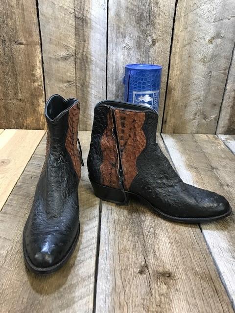 Black Ostrich & Brown Python Tres Outlaws Flamingo Zip Boot  2579