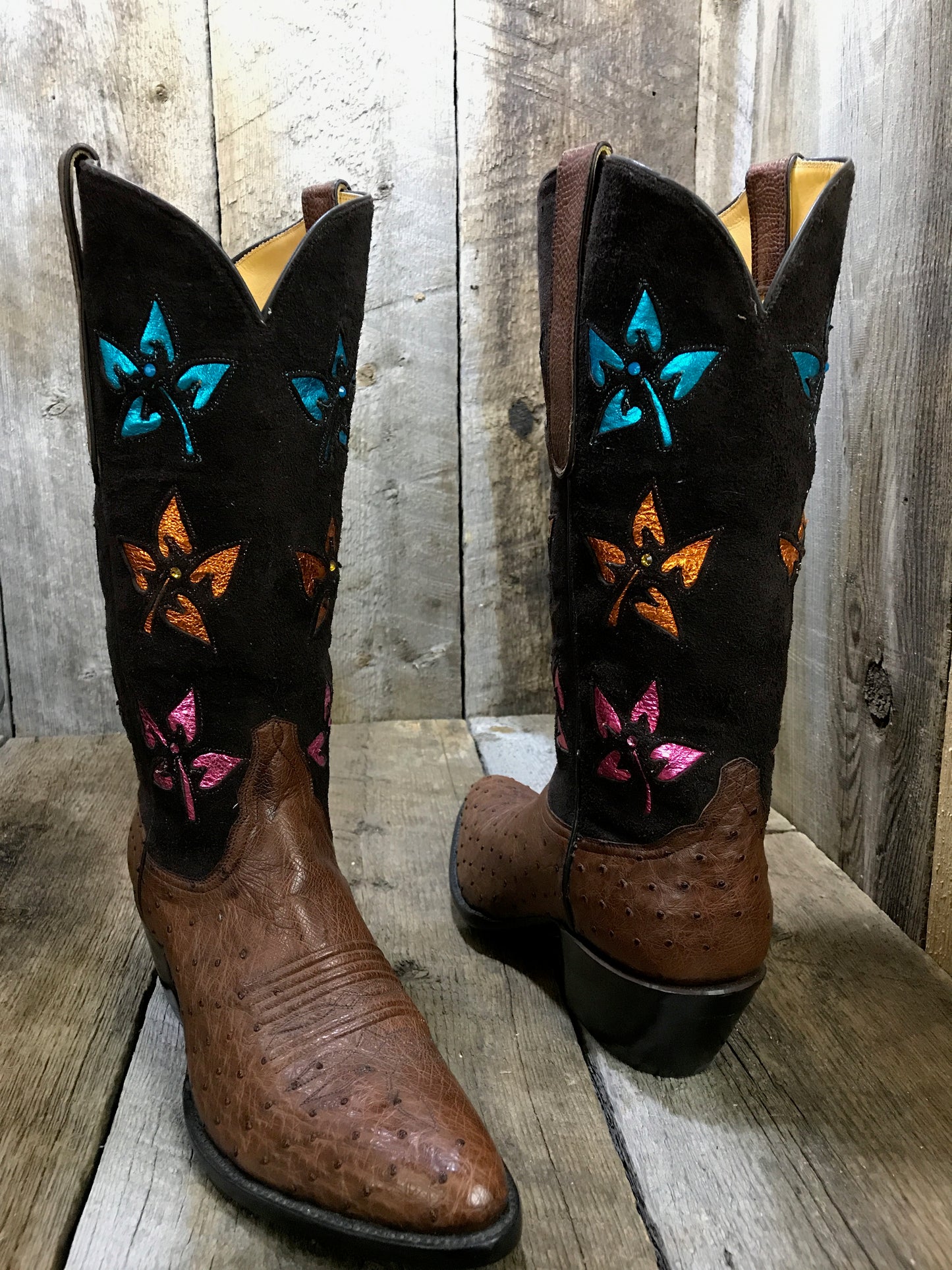 Brown Ostrich & Suede Tube Tres Outlaws Women's Classic Boot  1775 *