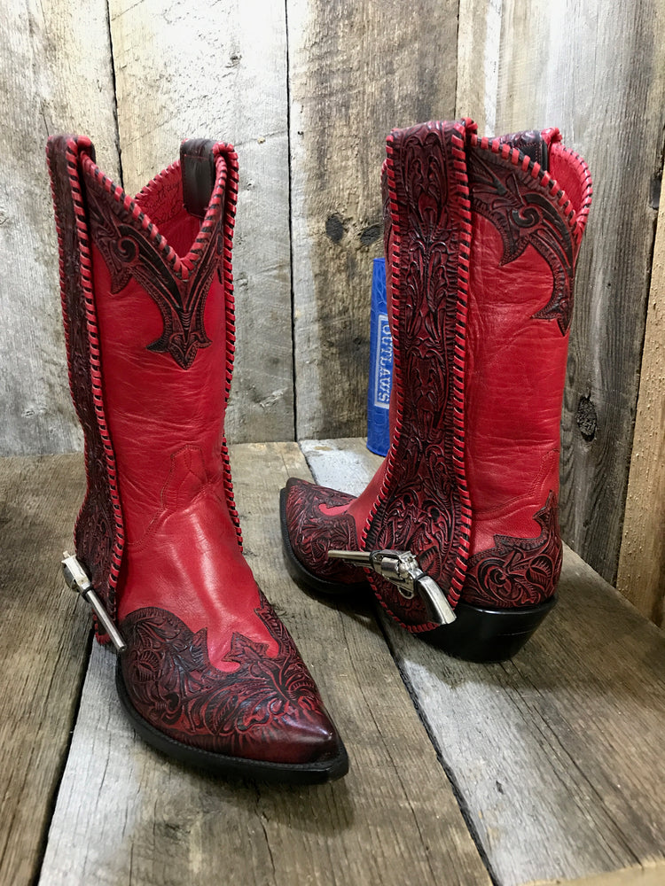 "Pistol Packing Momma " Sterling Silver Guns  (Red) Tres Outlaws Women's Classic Boot 1794*