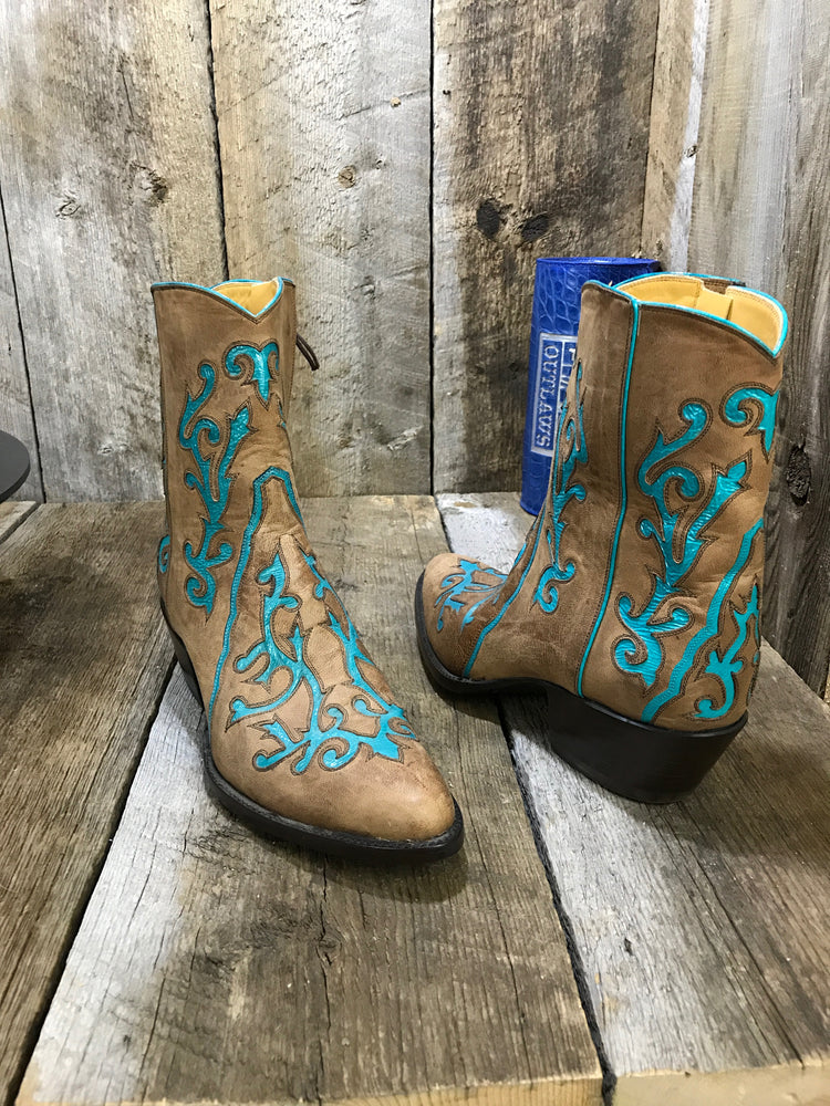 Brown & Turquoise  Tres Outlaws  Flamingo Boot 1689*