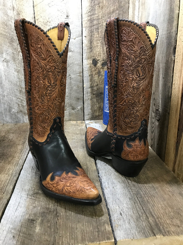 "Hand Tooling"  Small Laced Calf  Skin  Tres Outlaws Women's Classic  Boot 1809