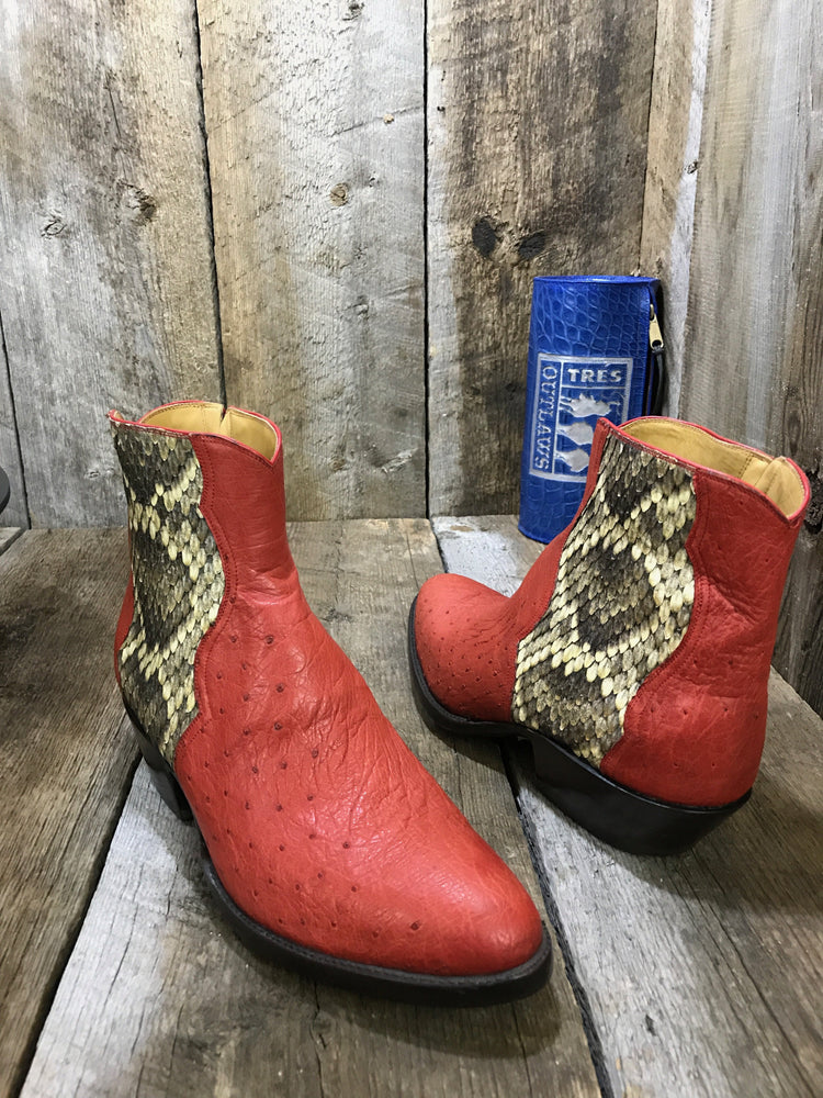 Ostrich & Rattlesnake  Tres Outlaws Flamingo Zip Boot 1973