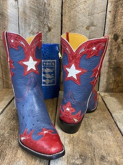 Ostrich Red & Blue Stitched Tres Outlaws Women's Classic  2549